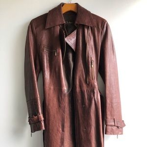 Cole Haan Collection brown leather coat w/ belt